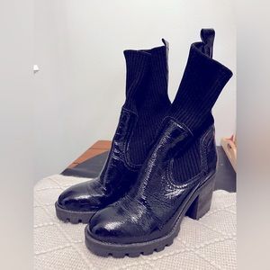 Barney’s New York  foldable knit comboed patent leather ’ Boots